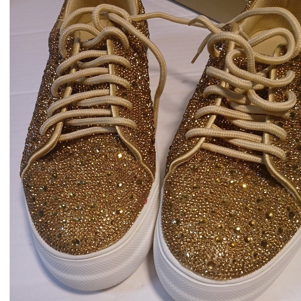 Bedazzle By Corkys Gold Rhinestone Lace Up Sneakers Women's Size 9